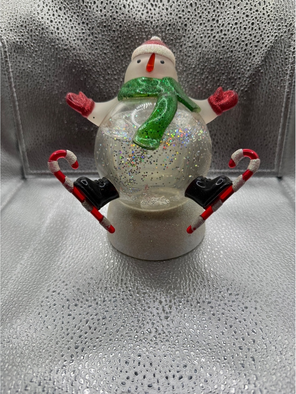 Holiday Snowman Glitter Light Decoration with Candy Canes